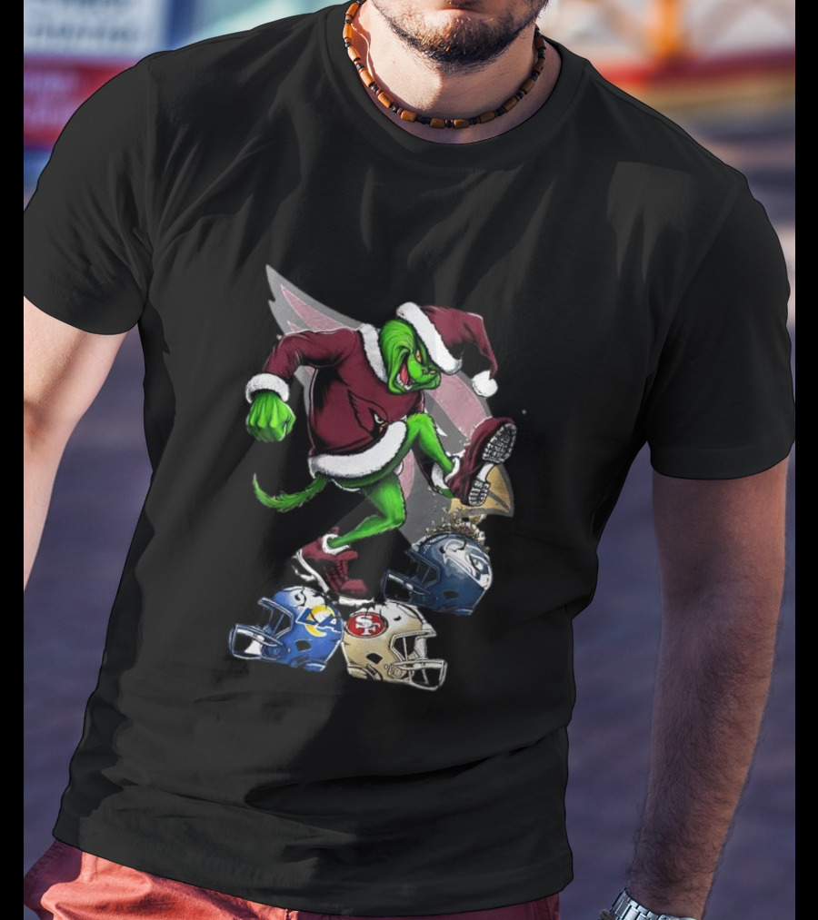 Arizona Cardinals Grinch Stomping Seahawks Rams 49ers Christmas Football Helmets T-Shirt