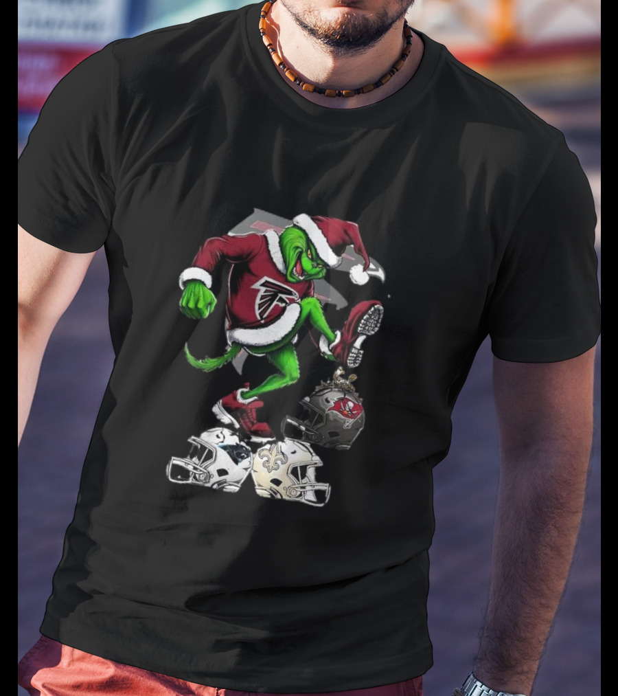 Atlanta Falcons Grinch Stomping On Rival Helmets Christmas T-Shirt