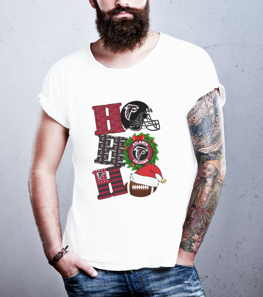 Atlanta Falcons Ho Ho Ho Merry Christmas Football Helmet Wreath Santa Hat T-Shirt