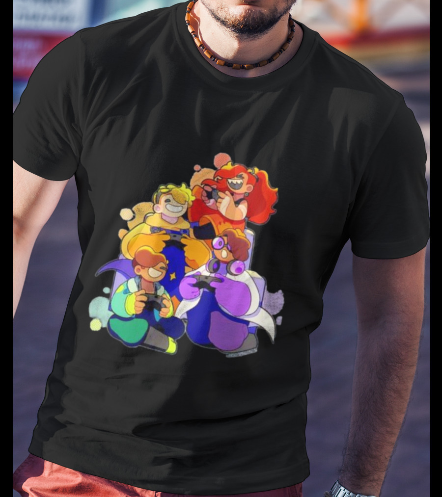 Bish Bash Bots Gaming Fun Characters Controller Crew T-Shirt