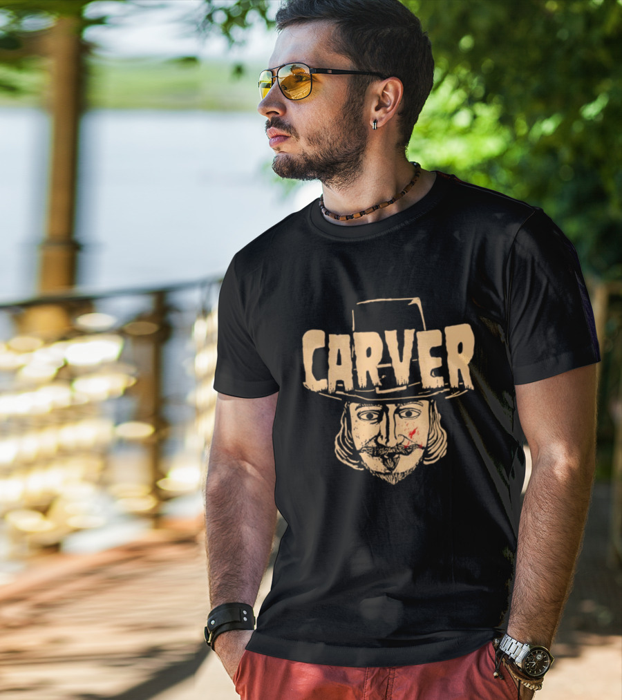 Carver Thanksgiving Pilgrim Hat Bearded Man Face T-Shirt