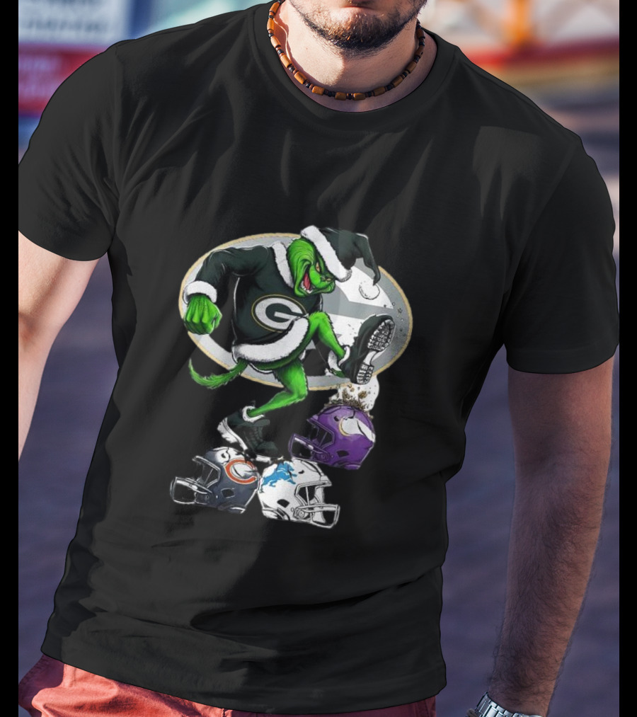 Green Bay Packers Grinch Crushing Rival Football Teams With Christmas Spirit T-Shirt