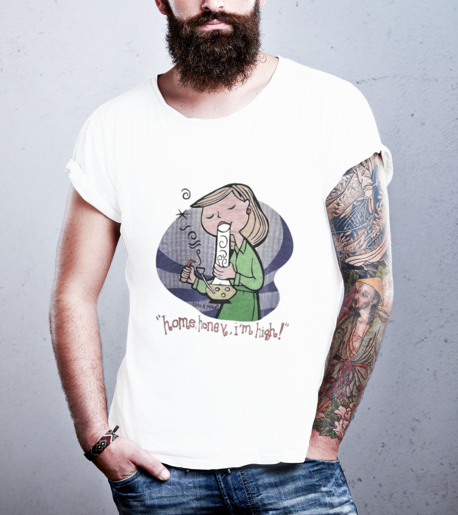 Home Honey I’m High Cartoon Character Smoking Bong T-Shirt