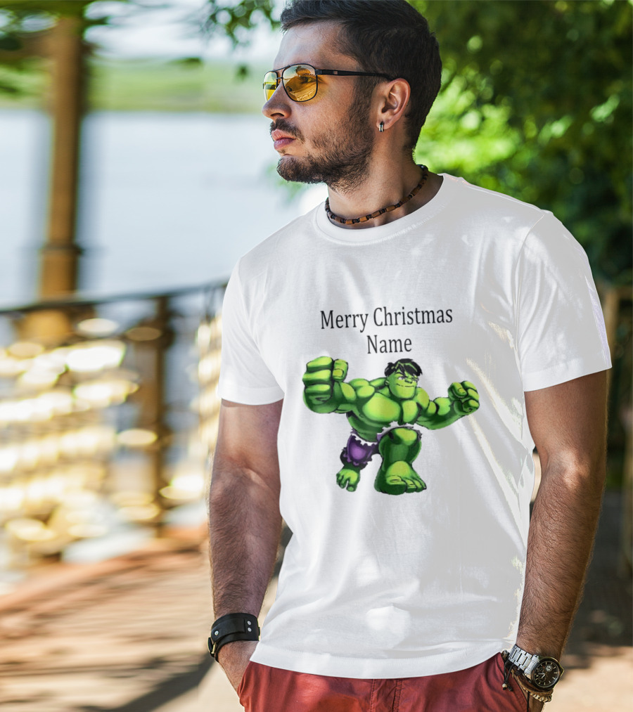 Merry Christmas Name Hulk Green T-Shirt