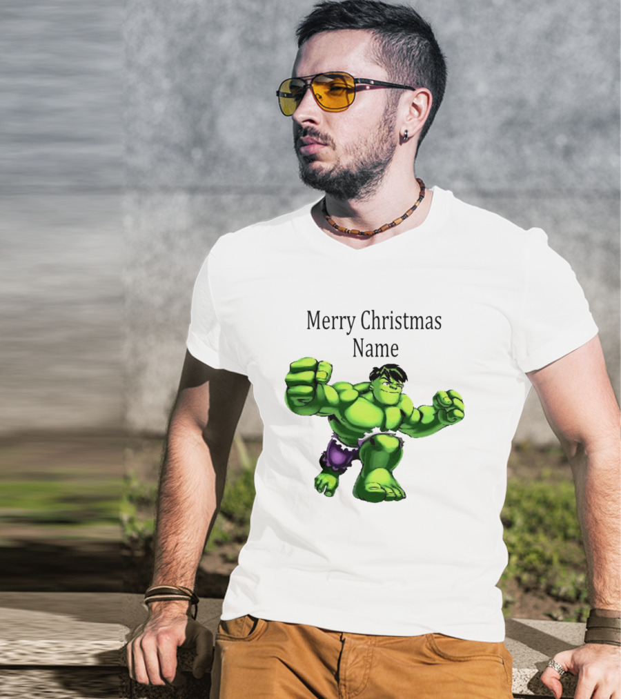 Merry Christmas Name Hulk Green T-Shirt