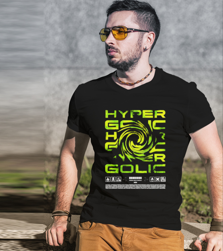 HYPERGOLIC SAFETY WARNING SYMBOLS SWIRL TEXT T-Shirt
