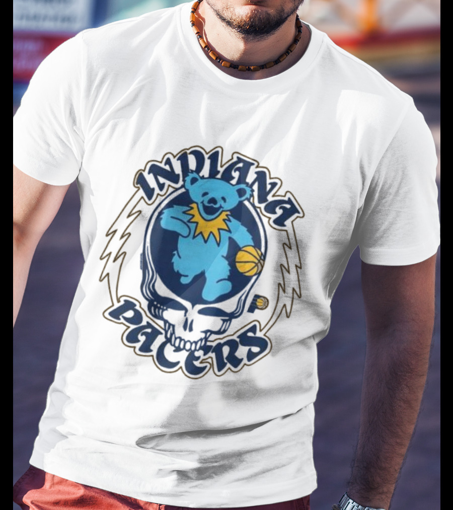 Indiana Pacers Grateful Dead Bear Basketball Icon With Skull T-Shirt