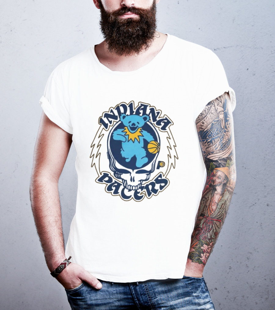 Indiana Pacers Grateful Dead Bear Basketball Icon With Skull T-Shirt