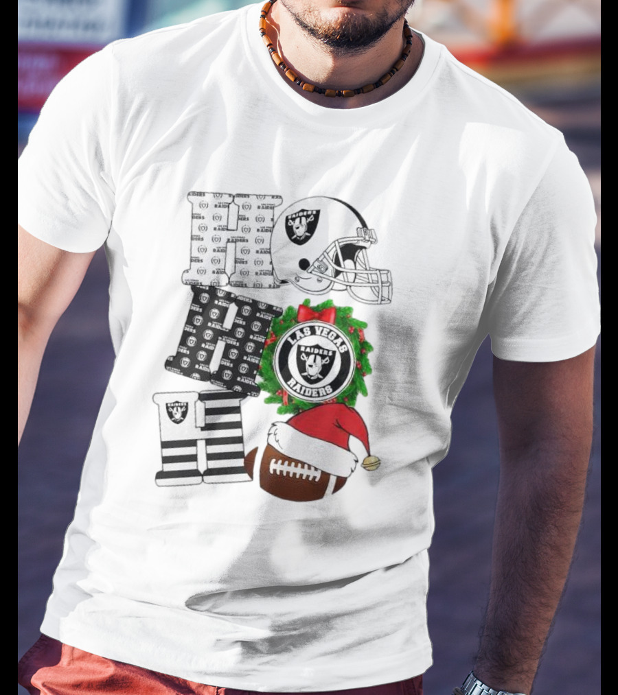 Las Vegas Raiders Ho Ho Ho Merry Christmas Helmet Wreath Football T-Shirt