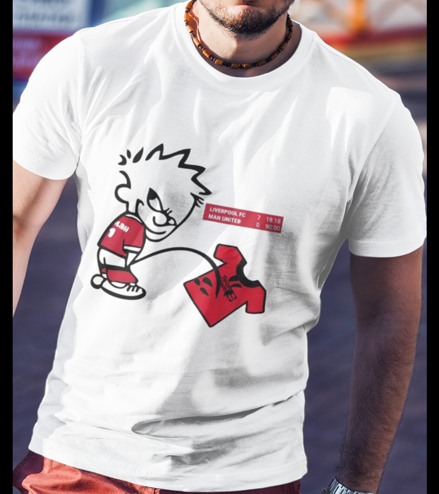 Liverpool FC 7-0 Man United Parody With Cartoon Boy Image T-Shirt