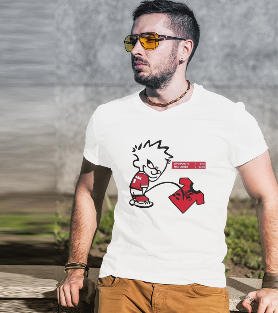Liverpool FC 7-0 Man United Parody With Cartoon Boy Image T-Shirt