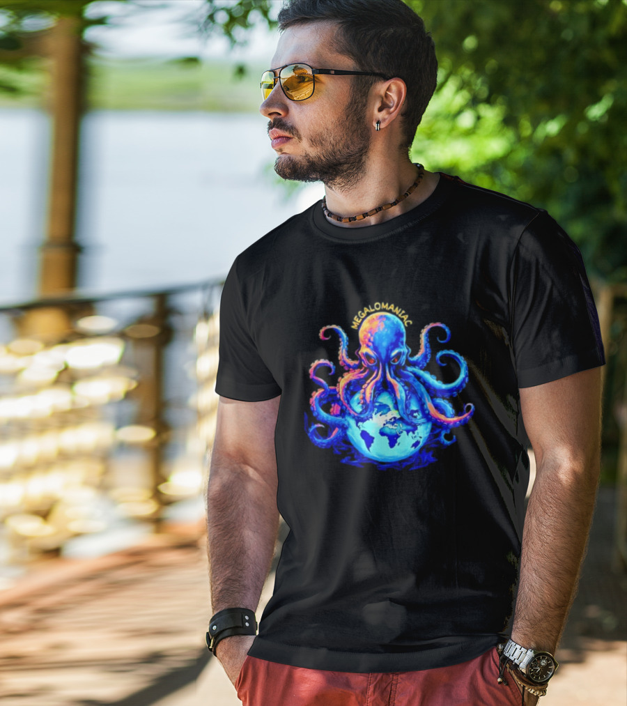 Megalomaniac Kraken Octopus On Globe T-Shirt