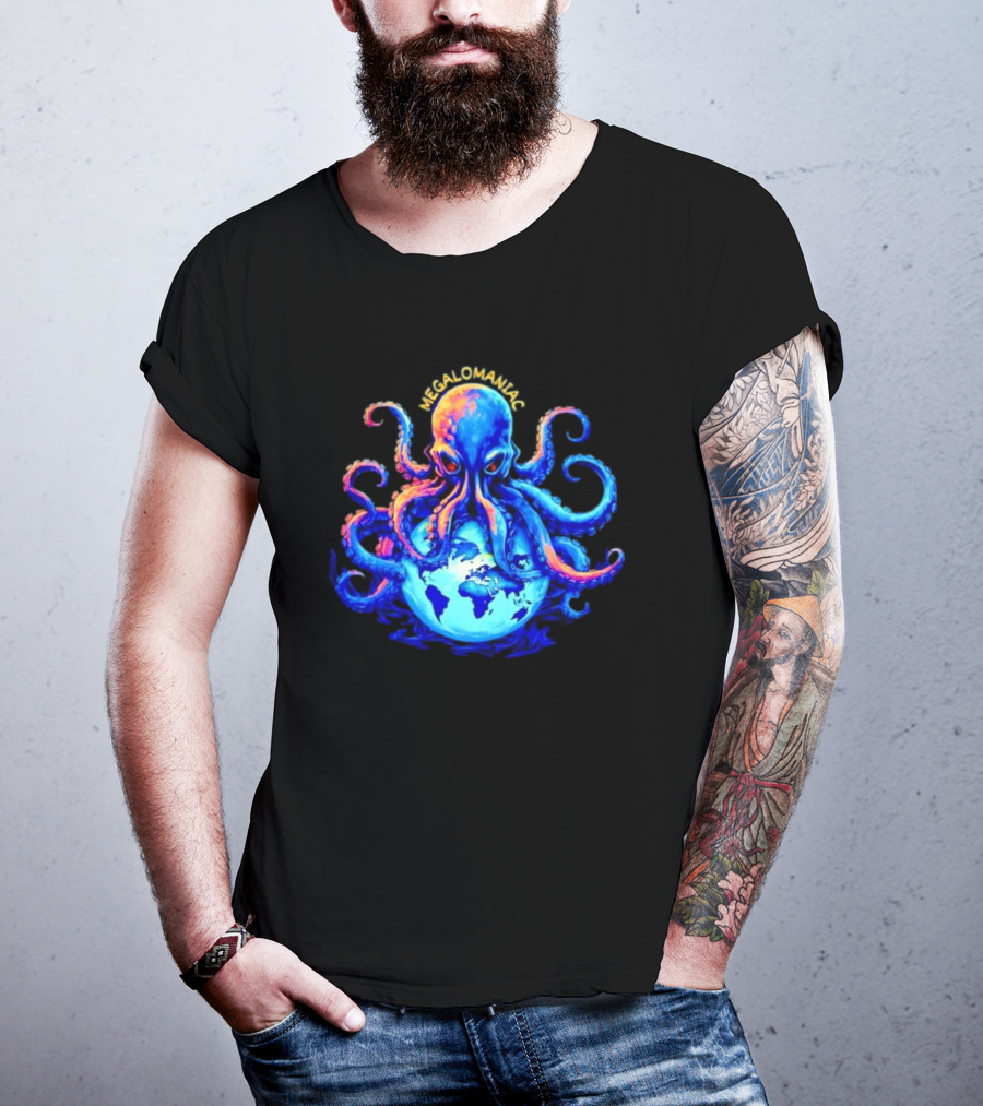 Megalomaniac Kraken Octopus On Globe T-Shirt