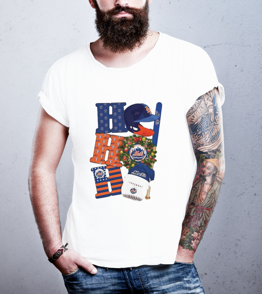 New York Mets Ho Ho Ho Merry Christmas Mets Baseball Holiday T-Shirt