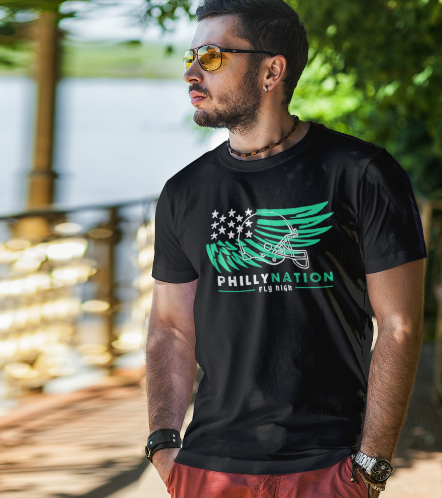 Philly Nation Fly High Philadelphia Eagles Football Helmet Stars Stripes T-Shirt