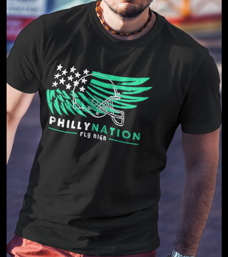 Philly Nation Fly High Philadelphia Eagles Football Helmet Stars Stripes T-Shirt