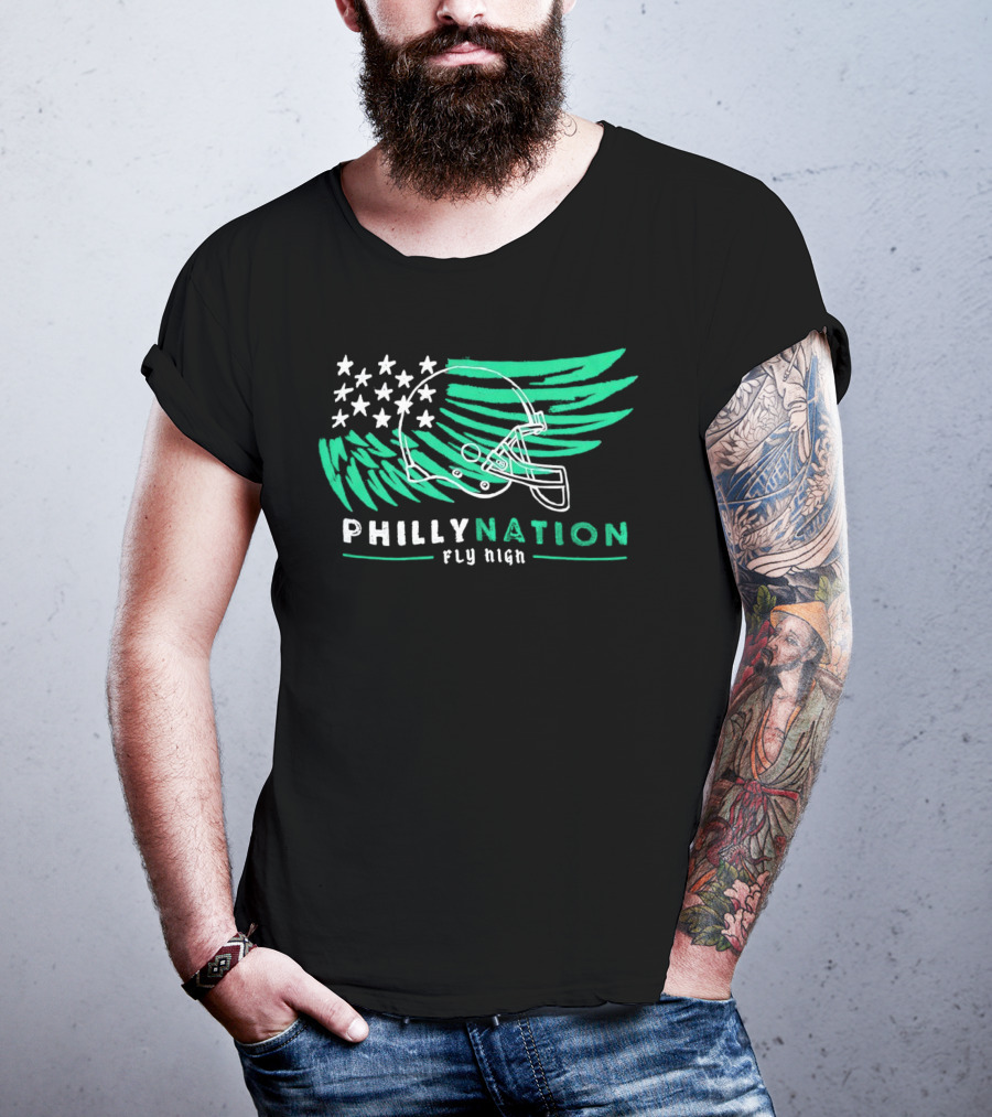 Philly Nation Fly High Philadelphia Eagles Football Helmet Stars Stripes T-Shirt