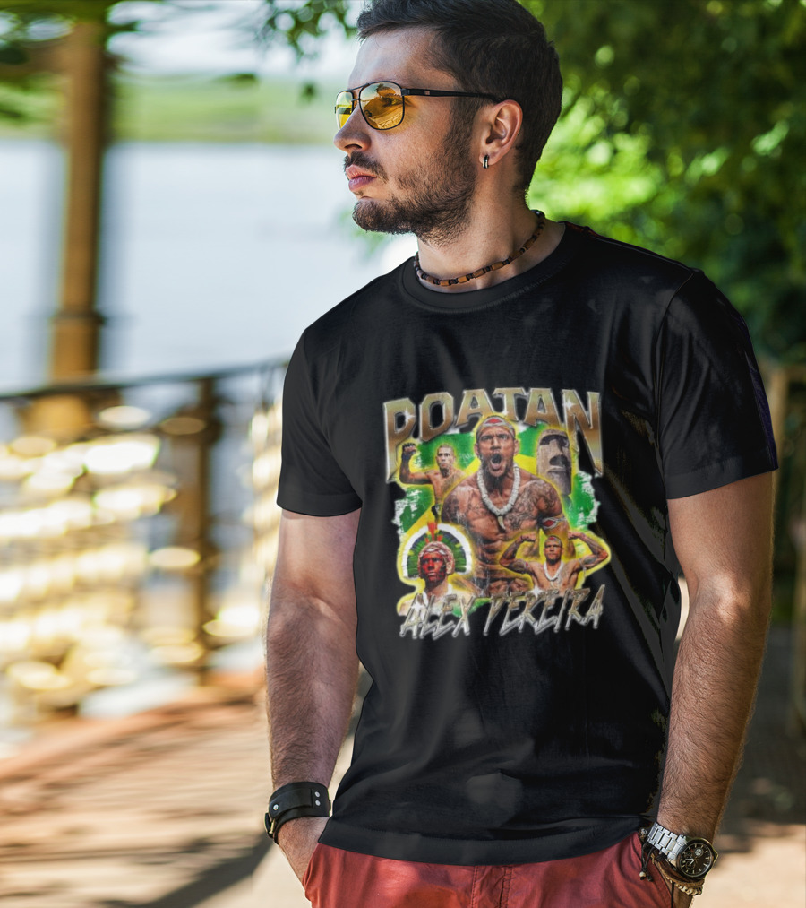 Poatan Alex Pereira Warrior Spirit Brazilian Flag Moai Statue T-Shirt