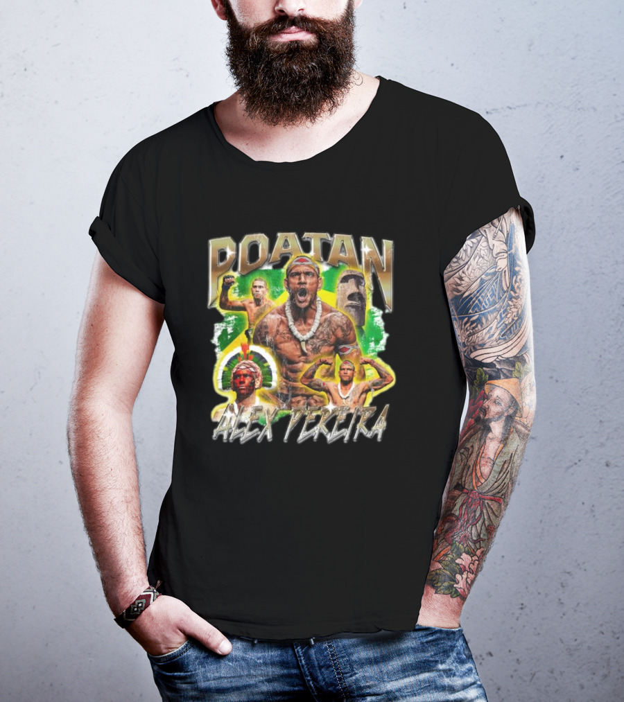 Poatan Alex Pereira Warrior Spirit Brazilian Flag Moai Statue T-Shirt