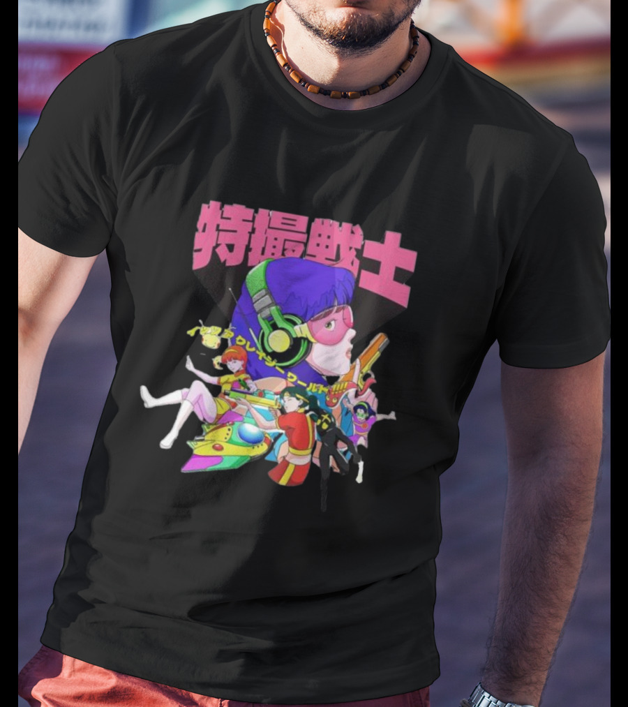 Popkiller Tokusatsu Senshi Retro Anime Heroes Japanese Text Neon T-Shirt