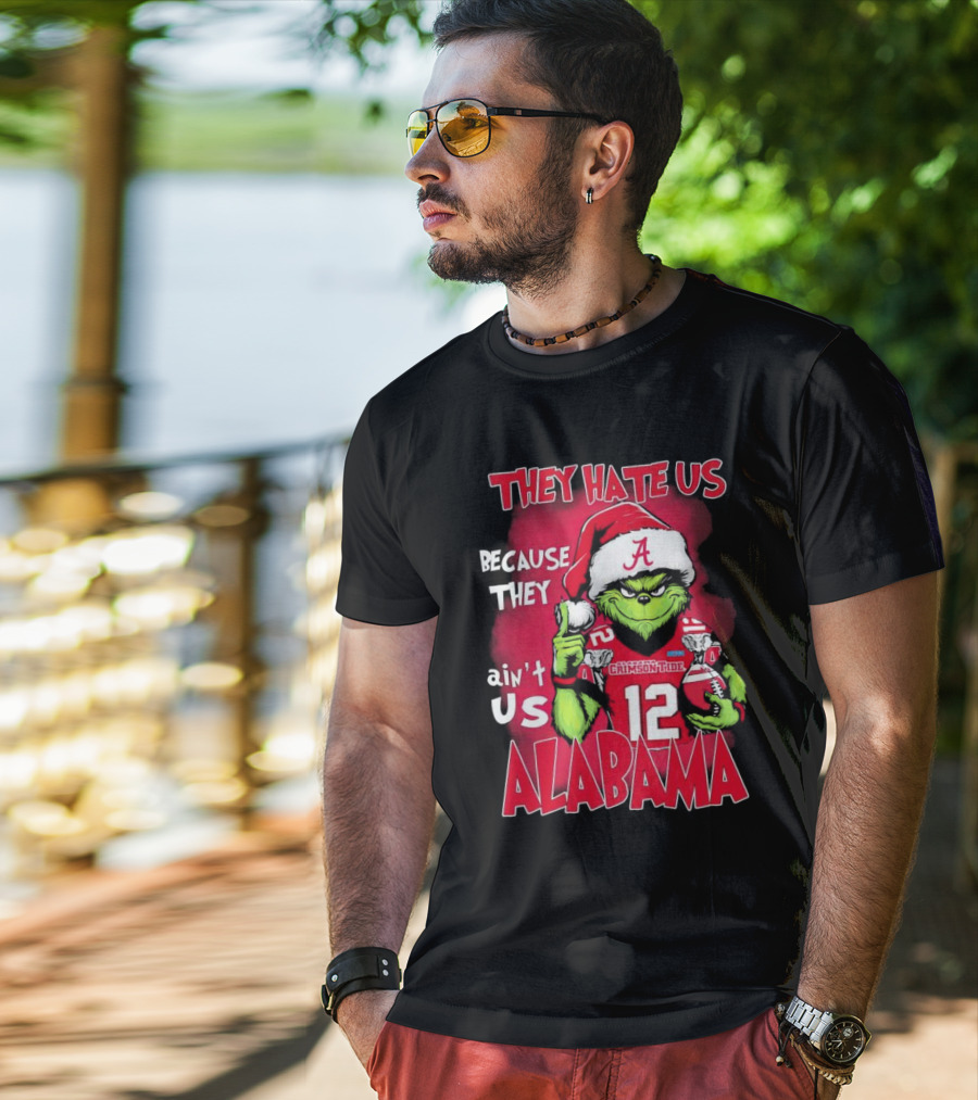 Alabama Crimson Tide Grinch They Hate Us Because They Ain't Us Santa Hat Football 12 T-Shirt