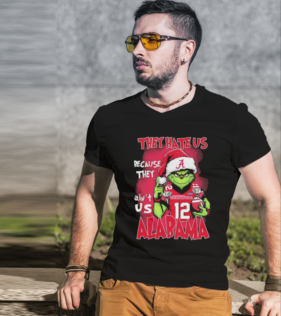 Alabama Crimson Tide Grinch They Hate Us Because They Ain't Us Santa Hat Football 12 T-Shirt