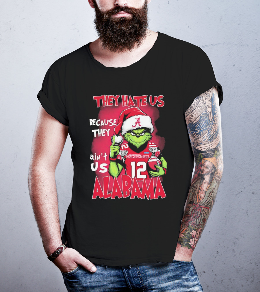 Alabama Crimson Tide Grinch They Hate Us Because They Ain't Us Santa Hat Football 12 T-Shirt