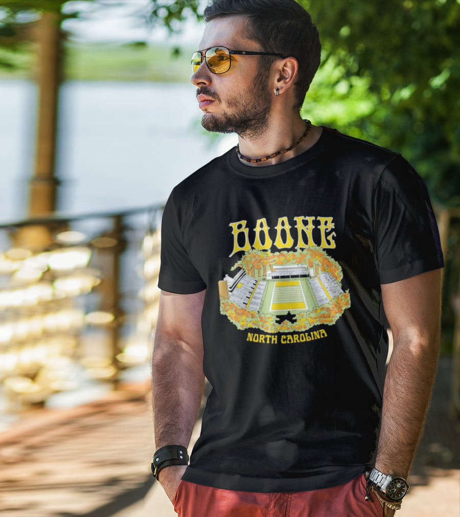 Boone North Carolina Stadium Football Field Autumn Leaves T-Shirt