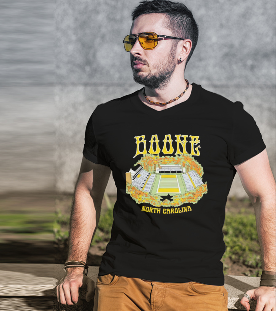 Boone North Carolina Stadium Football Field Autumn Leaves T-Shirt