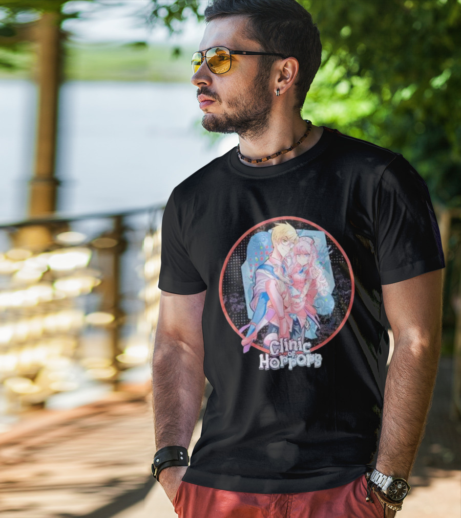 Clinic Of Horrors Anime Characters In Pink And Blue Circle T-Shirt