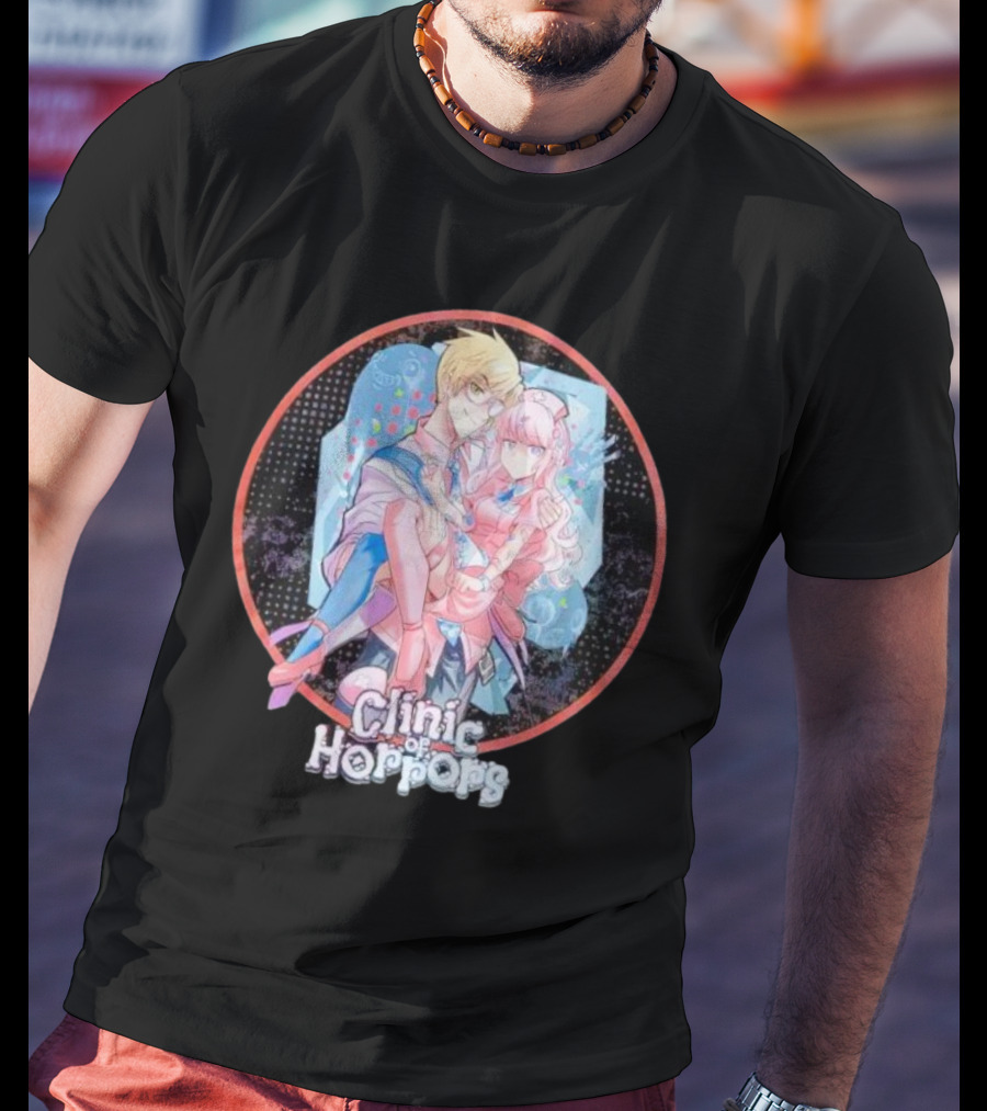 Clinic Of Horrors Anime Characters In Pink And Blue Circle T-Shirt