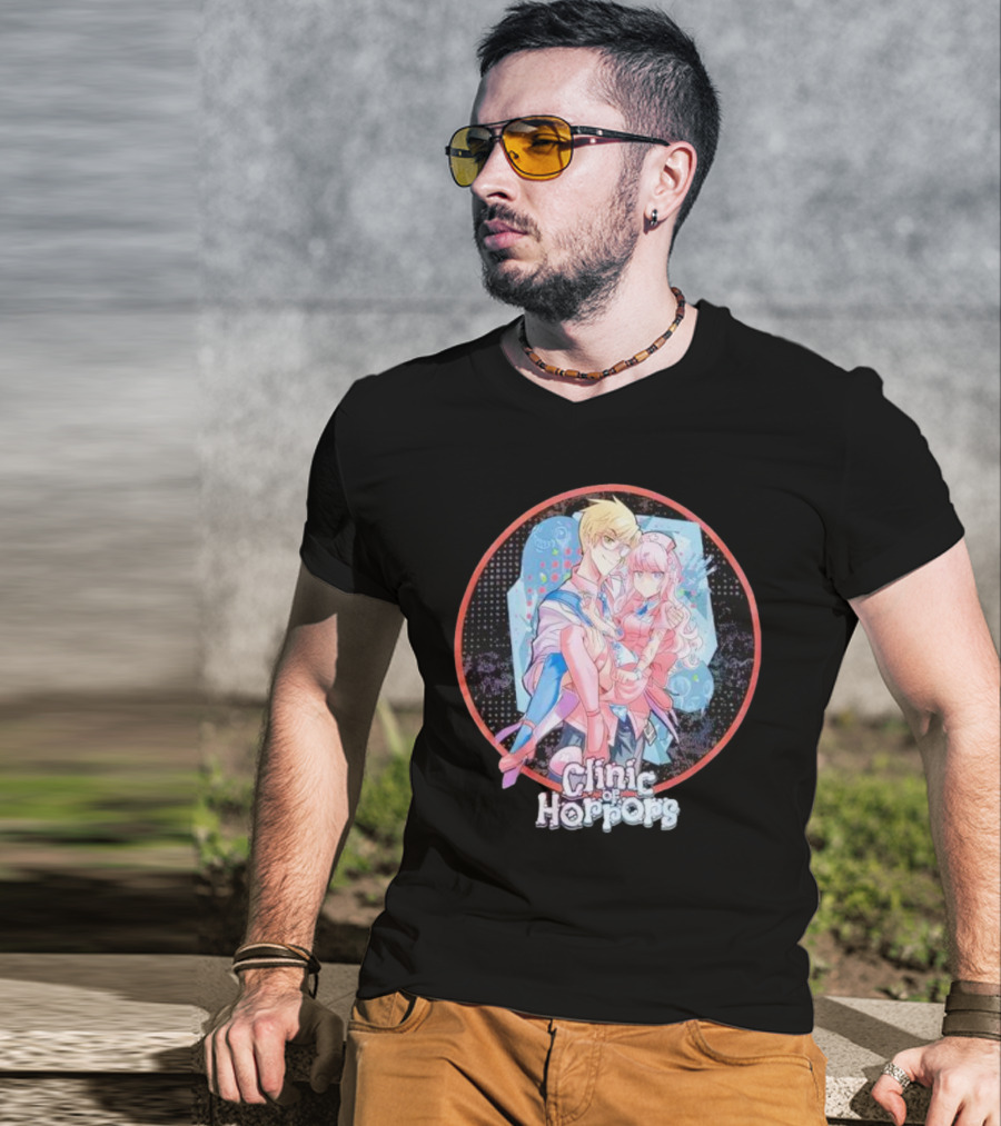 Clinic Of Horrors Anime Characters In Pink And Blue Circle T-Shirt