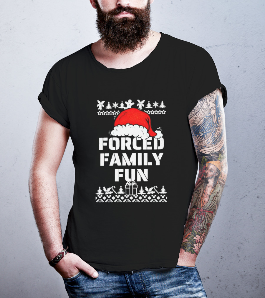 Forced Family Fun Christmas Santa Hat Trees Presents T-Shirt