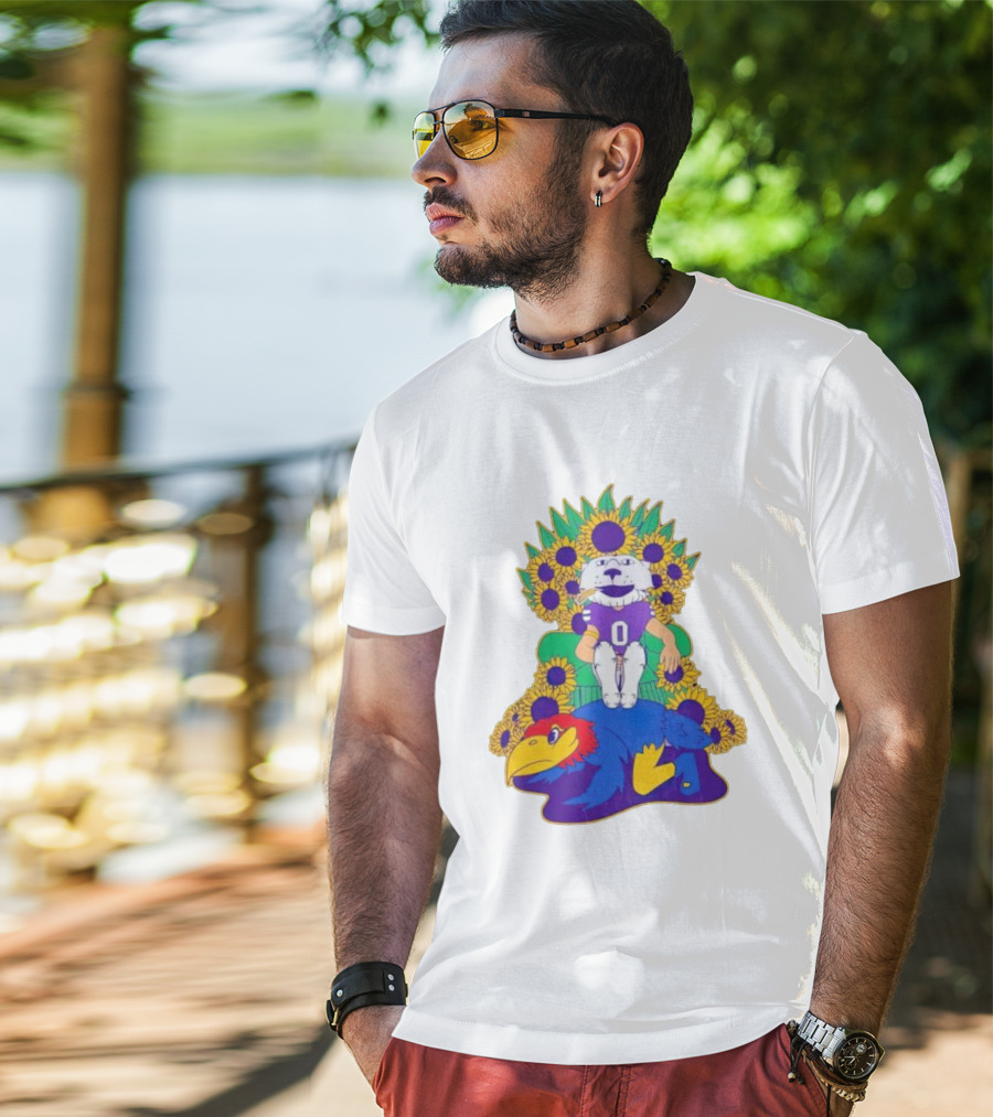 Willie Wildcats Sitting Victorious On Jayhawk Surrounded By Sunflowers T-Shirt
