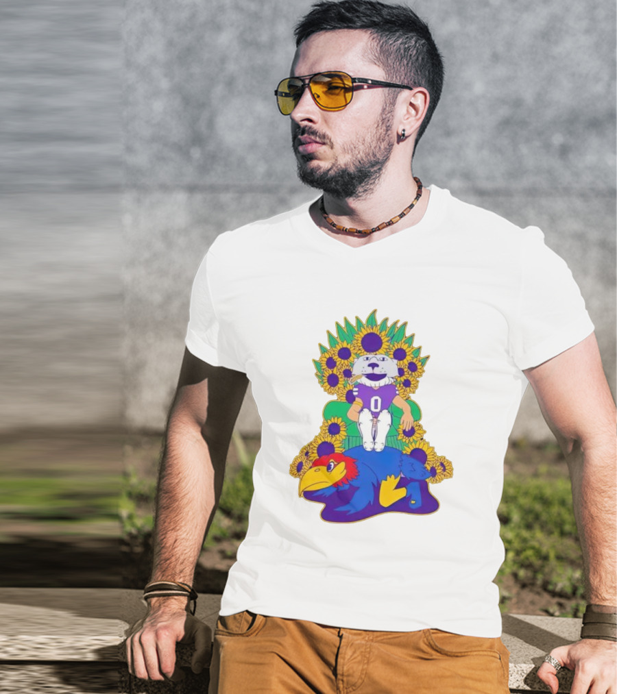 Willie Wildcats Sitting Victorious On Jayhawk Surrounded By Sunflowers T-Shirt