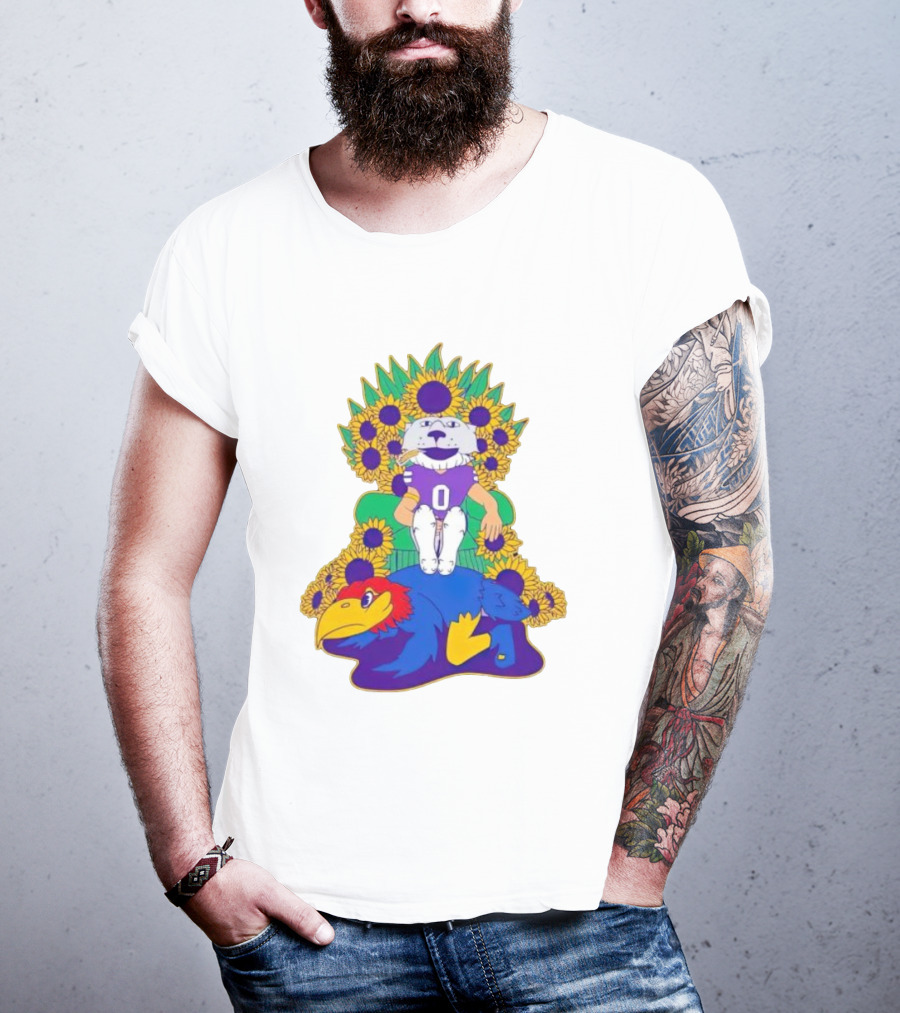 Willie Wildcats Sitting Victorious On Jayhawk Surrounded By Sunflowers T-Shirt