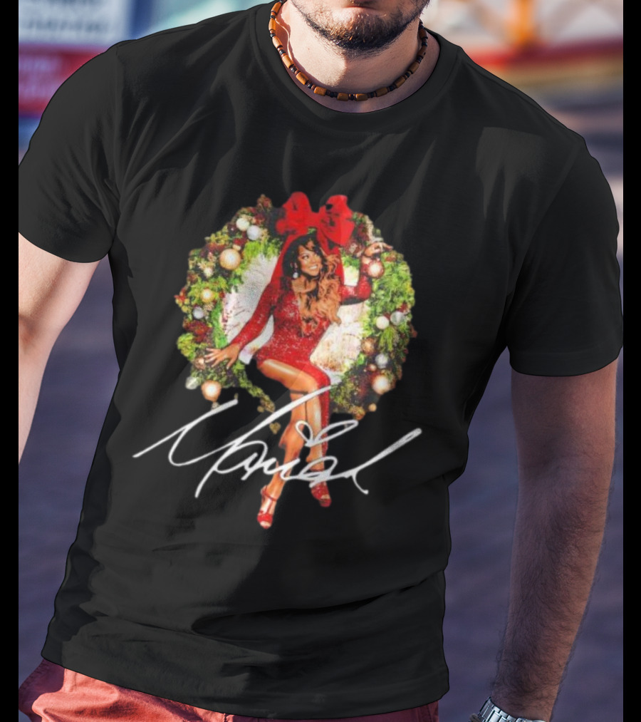 Mariah Carey Festive Holiday Wreath Bow Signature T-Shirt