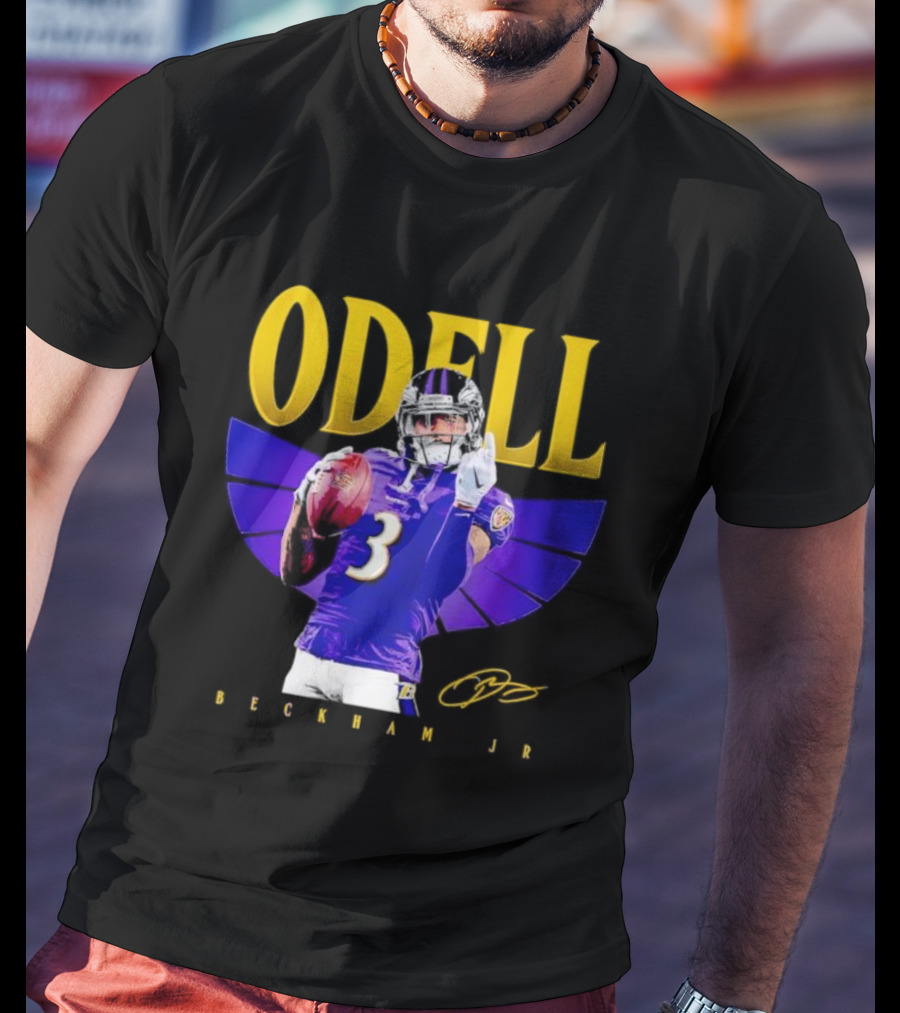 Odell Beckham Jr Baltimore Ravens Signature Number 3 Spotlight T-Shirt