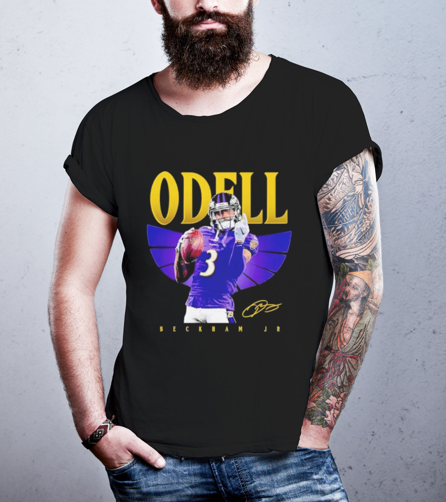 Odell Beckham Jr Baltimore Ravens Signature Number 3 Spotlight T-Shirt