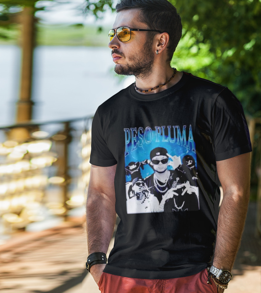 Peso Pluma Vintage Hip Hop Style Blue Tones T-Shirt