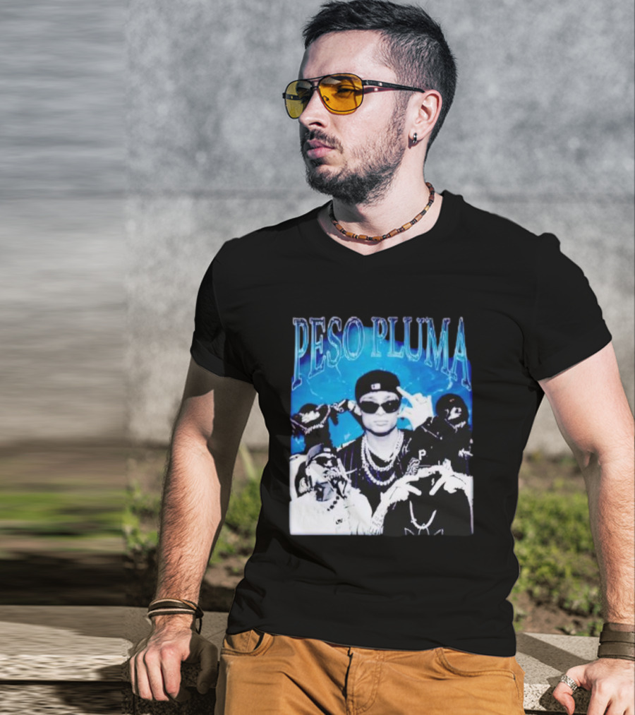Peso Pluma Vintage Hip Hop Style Blue Tones T-Shirt