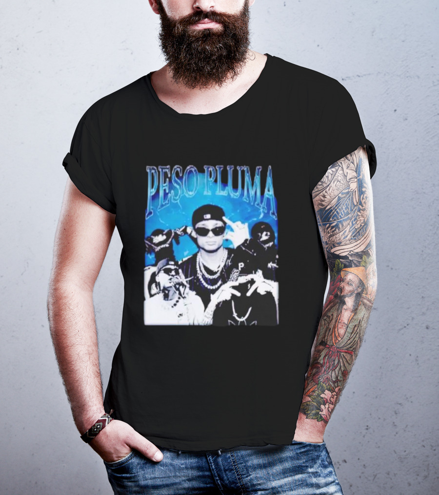 Peso Pluma Vintage Hip Hop Style Blue Tones T-Shirt
