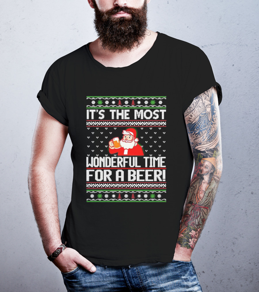 It's The Most Wonderful Time For A Beer Santa Christmas T-Shirt