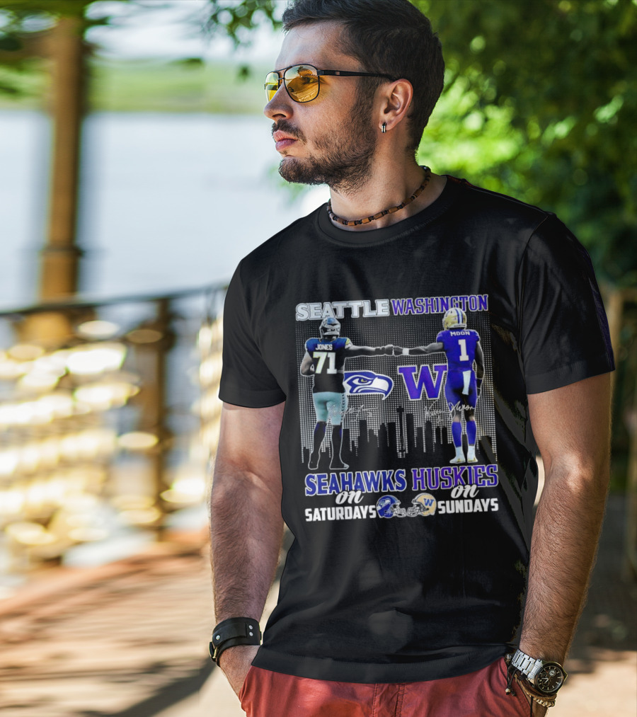 Seattle Seahawks Jones Saturdays Washington Huskies Moon Sundays T-Shirt