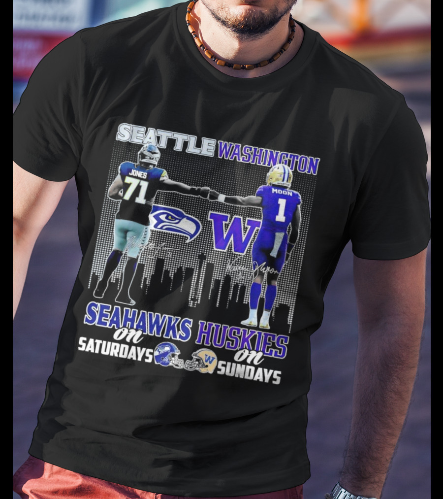 Seattle Seahawks Jones Saturdays Washington Huskies Moon Sundays T-Shirt