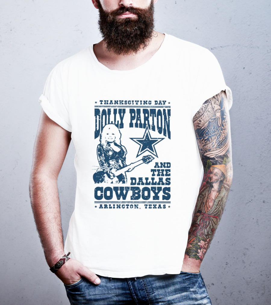 Thanksgiving Day Dolly Parton And The Dallas Cowboys Arlington Texas Star Guitar T-Shirt