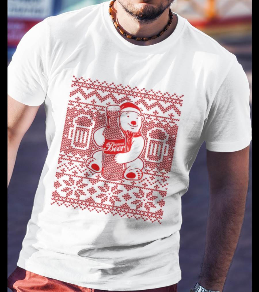 Bear Drink Beer Ugly Christmas T-Shirt
