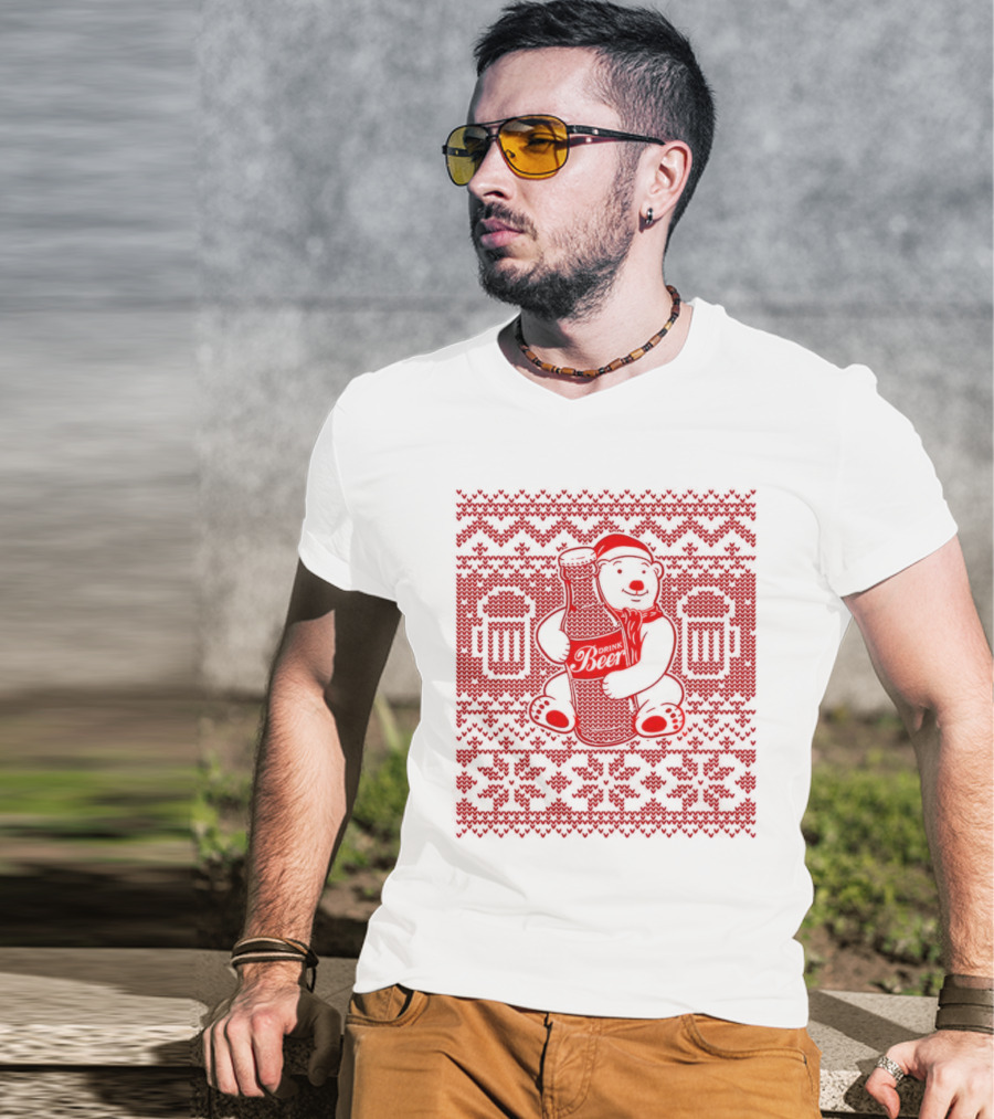 Bear Drink Beer Ugly Christmas T-Shirt