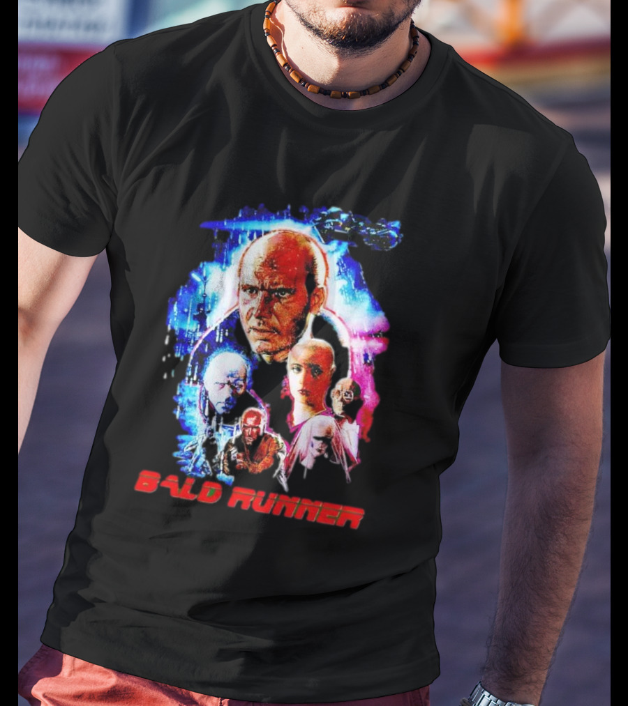 Bald Runner Sci-Fi Parody Character Montage T-Shirt
