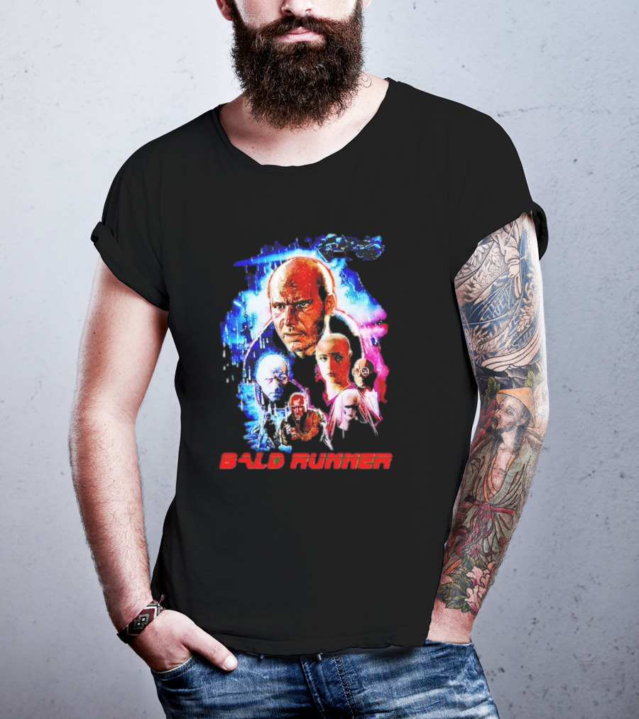 Bald Runner Sci-Fi Parody Character Montage T-Shirt